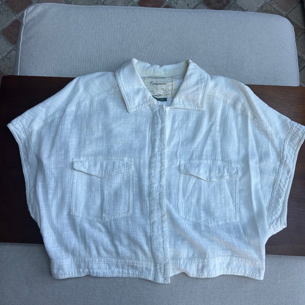 Anthropologie Cartonnier Bungalow White Linen Short Sleeve Jacket Shacket